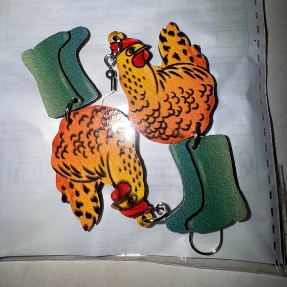 Handmade Other - Handmade Earrings Chicken and Boots